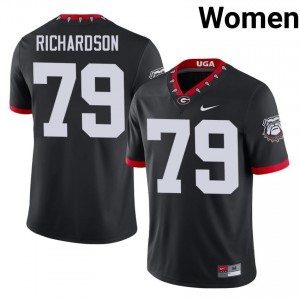 Black #79 TyQuez Richardson Women Stitch Mascot 100th Anniversary Jersey | Georgia Bulldogs Pro-Grade University Football Edition 76956092