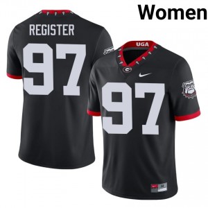 Black #97 Wade Register Women Embroidery Mascot 100th Anniversary Jersey | UGA Bulldogs Gameday University Football Edition 28804217