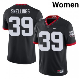 Black #39 Will Snellings Women Sewn Mascot 100th Anniversary Jersey | Georgia Bulldogs Pro-Grade University Football Edition 22632357