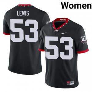 Black #53 Zach Lewis Women Embroidery Mascot 100th Anniversary Jersey | Georgia Bulldogs Fresh University Football Edition 50706761