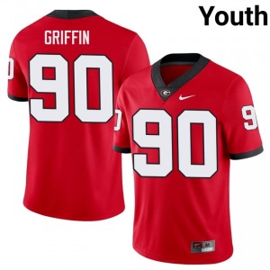 Elijah Griffin #90 Red Youth Embroidery Jersey | Officially Licensed Georgia Bulldogs College Football Gear 39850870