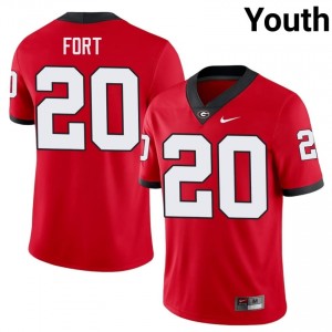 Zech Fort #20 Red Youth Stitched Jersey | Moisture Wicking Georgia Bulldogs College Football Gear 30435470