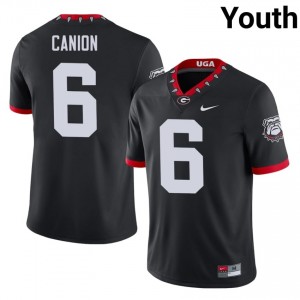 UGA Bulldogs Isiah Canion #6 Black Youth University Mascot 100th Anniversary Jersey | Pro Cut Embroidery Football Uniform 80519130