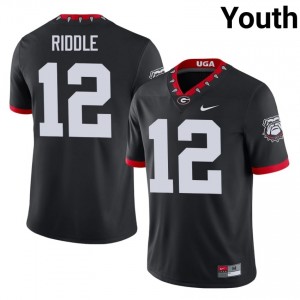 UGA Bulldogs Ja'Marley Riddle #12 Black Youth University Mascot 100th Anniversary Jersey | Genuine Stitched Football Uniform 69010168