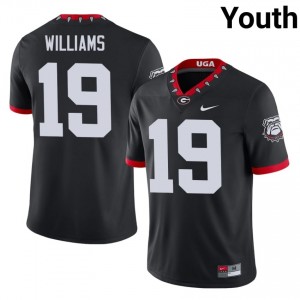 UGA Bulldogs Justin Williams #19 Black Youth University Mascot 100th Anniversary Jersey | Officially Licensed Embroidery Football Uniform 80573007