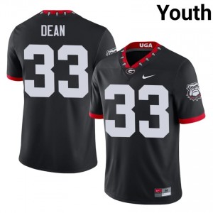 Georgia Bulldogs PJ Dean #33 Black Youth University Mascot 100th Anniversary Jersey | Durable Stitched Football Uniform 68802810