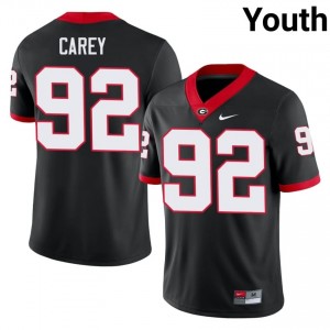 Black #92 Preston Carey Youth Embroidery Jersey | Georgia Bulldogs Gameday Player Football Edition 85209470