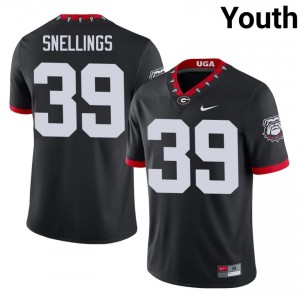 Georgia Will Snellings #39 Black Youth University Mascot 100th Anniversary Jersey | Premium Stitched Football Uniform 86429052