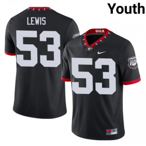 Georgia Zach Lewis #53 Black Youth University Mascot 100th Anniversary Jersey | Licensed Embroidery Football Uniform 86381633